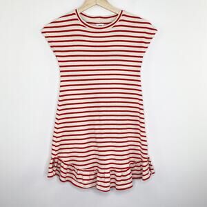 Mads Norgaard Red Striped Short Sleeve Ruffle Dress Girls Size 8 Organic Cotton